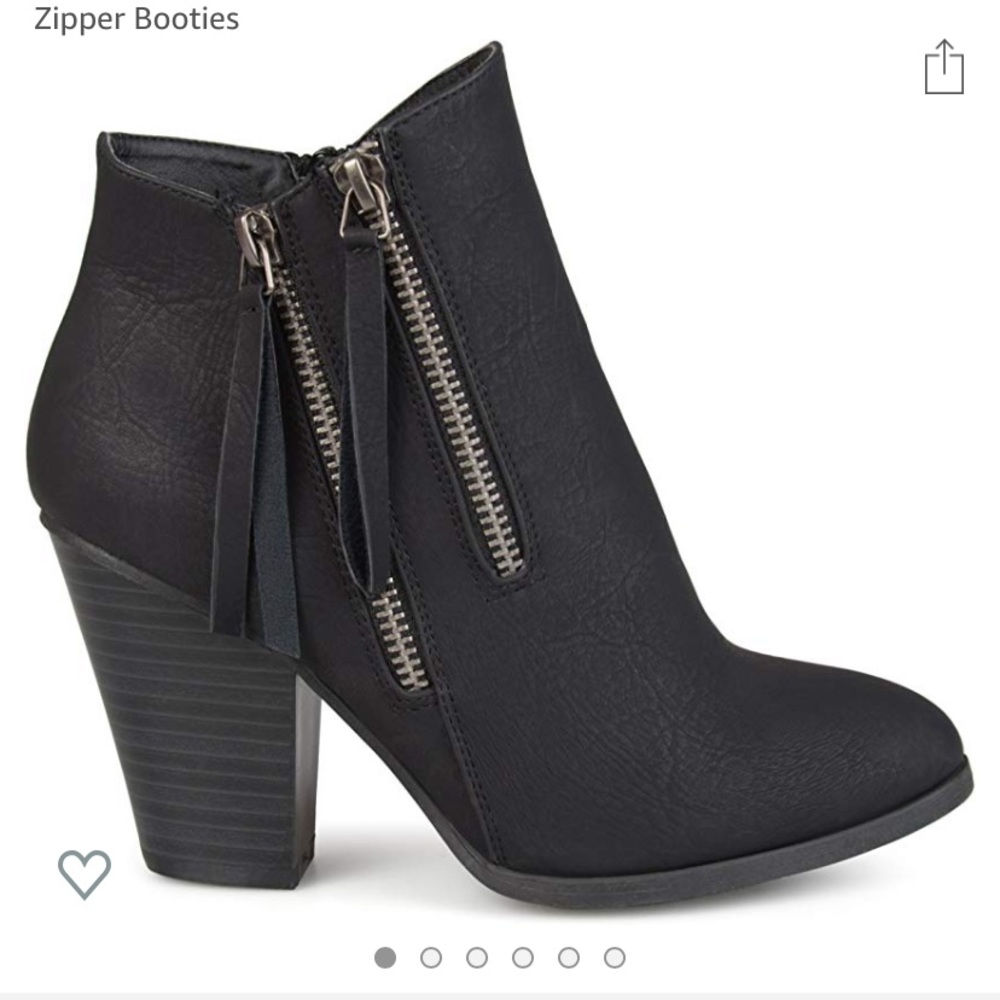 Black faux leather stacked wood heel